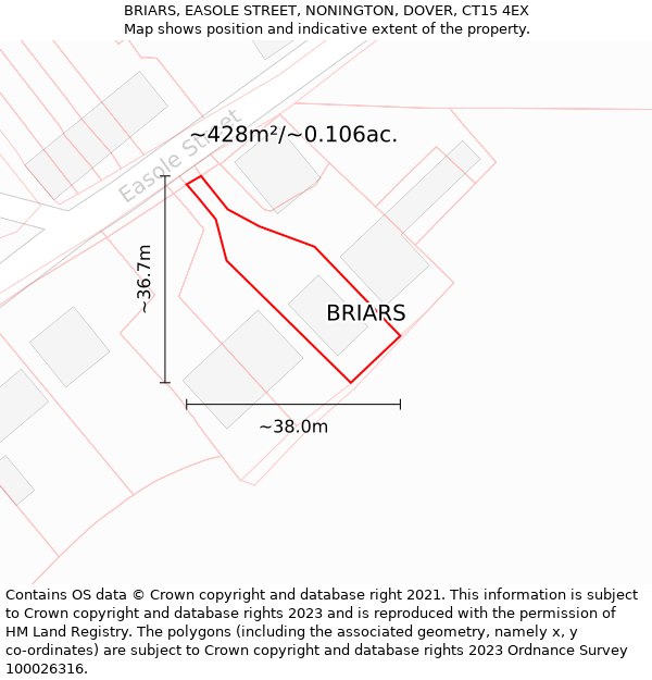 BRIARS, EASOLE STREET, NONINGTON, DOVER, CT15 4EX: Plot and title map