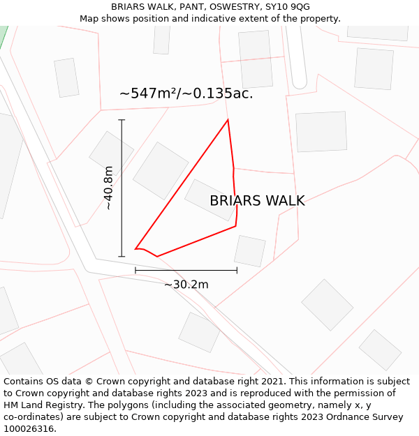 BRIARS WALK, PANT, OSWESTRY, SY10 9QG: Plot and title map
