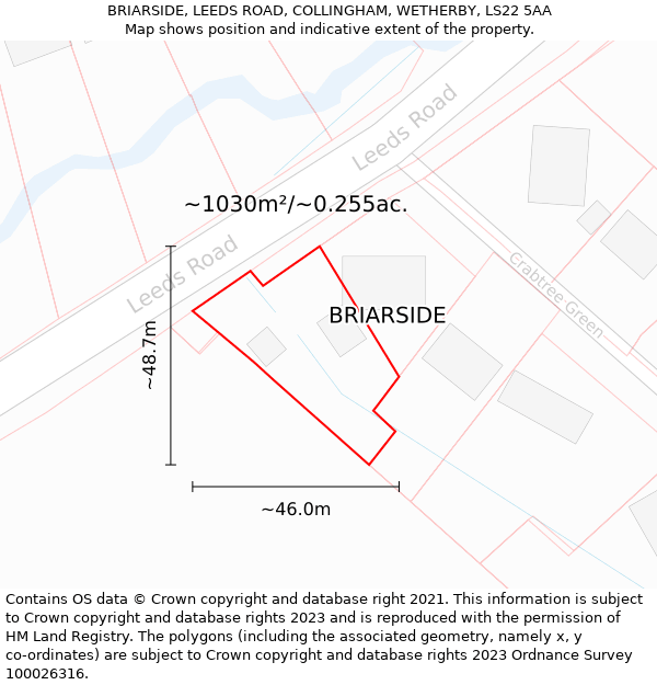 BRIARSIDE, LEEDS ROAD, COLLINGHAM, WETHERBY, LS22 5AA: Plot and title map
