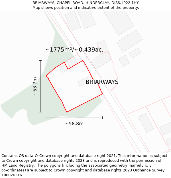 BRIARWAYS, CHAPEL ROAD, HINDERCLAY, DISS, IP22 1HY: Plot and title map
