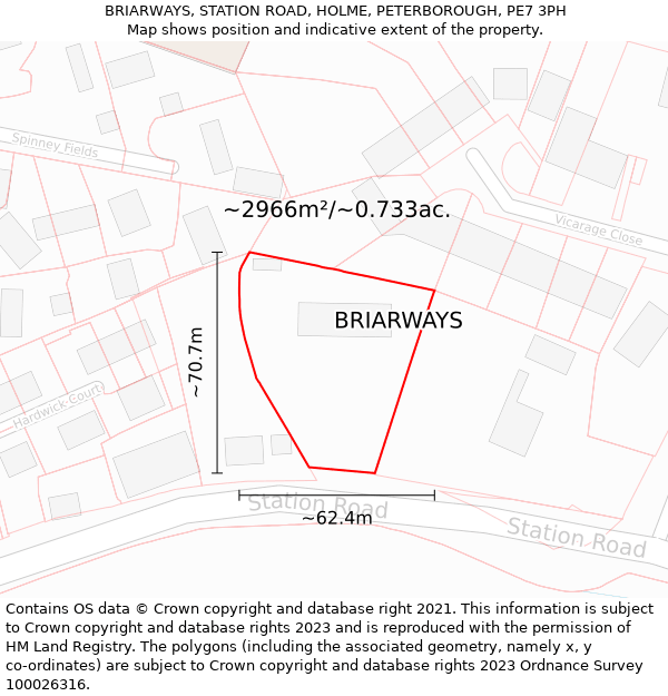 BRIARWAYS, STATION ROAD, HOLME, PETERBOROUGH, PE7 3PH: Plot and title map