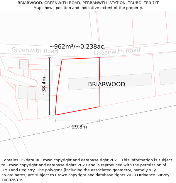 BRIARWOOD, GREENWITH ROAD, PERRANWELL STATION, TRURO, TR3 7LT: Plot and title map