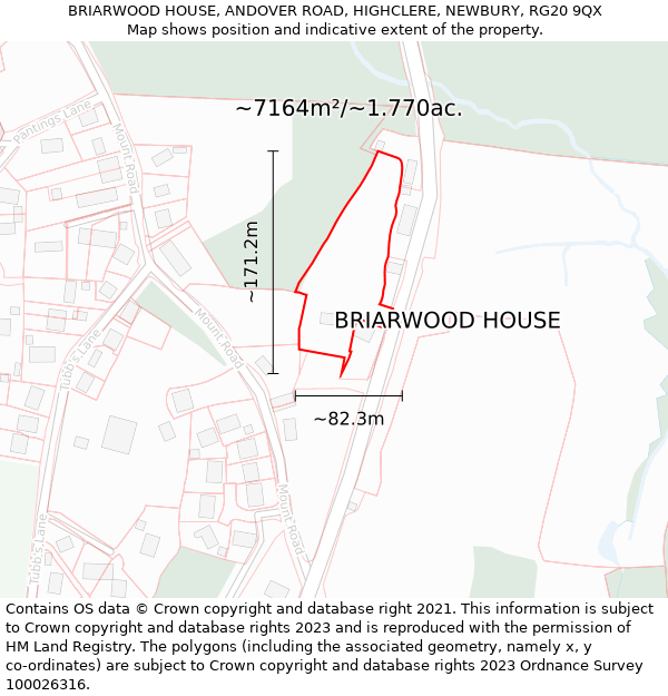 BRIARWOOD HOUSE, ANDOVER ROAD, HIGHCLERE, NEWBURY, RG20 9QX: Plot and title map