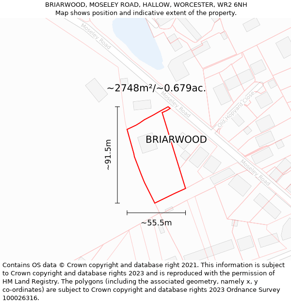 BRIARWOOD, MOSELEY ROAD, HALLOW, WORCESTER, WR2 6NH: Plot and title map