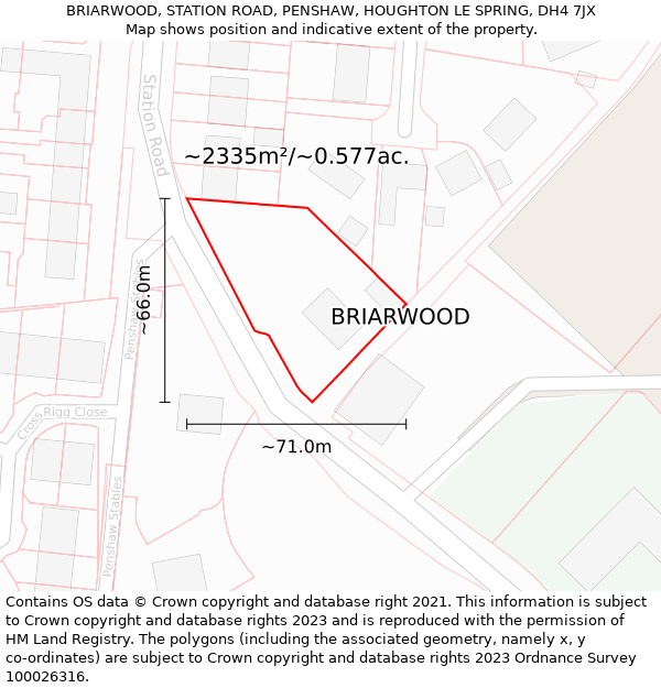 BRIARWOOD, STATION ROAD, PENSHAW, HOUGHTON LE SPRING, DH4 7JX: Plot and title map