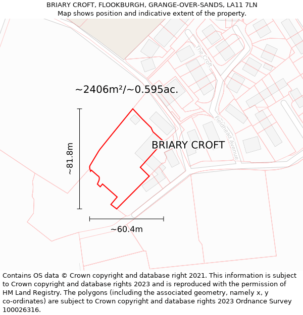 BRIARY CROFT, FLOOKBURGH, GRANGE-OVER-SANDS, LA11 7LN: Plot and title map