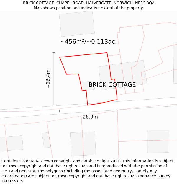 BRICK COTTAGE, CHAPEL ROAD, HALVERGATE, NORWICH, NR13 3QA: Plot and title map