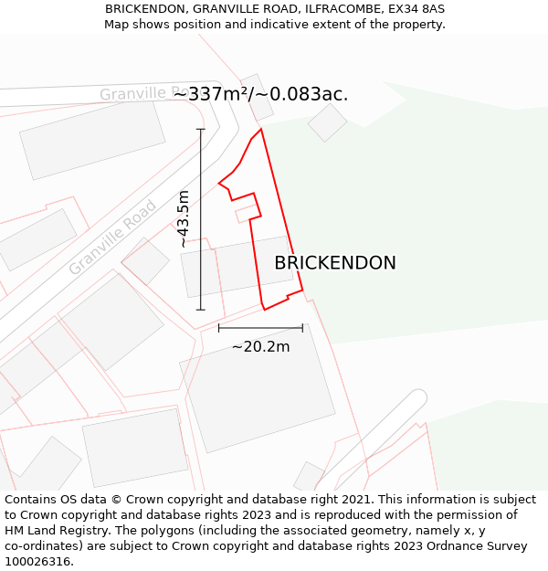 BRICKENDON, GRANVILLE ROAD, ILFRACOMBE, EX34 8AS: Plot and title map