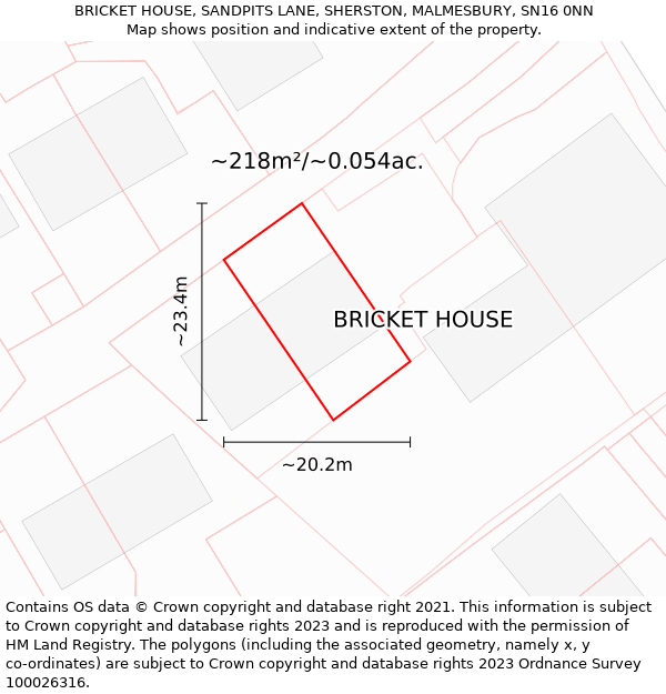 BRICKET HOUSE, SANDPITS LANE, SHERSTON, MALMESBURY, SN16 0NN: Plot and title map