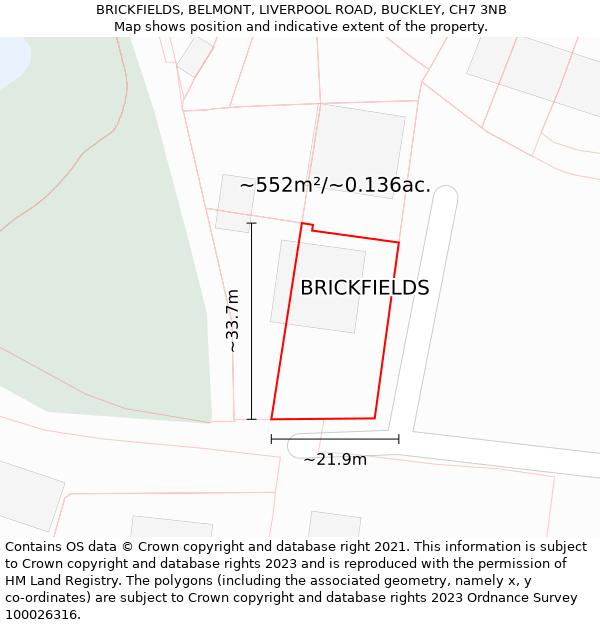 BRICKFIELDS, BELMONT, LIVERPOOL ROAD, BUCKLEY, CH7 3NB: Plot and title map