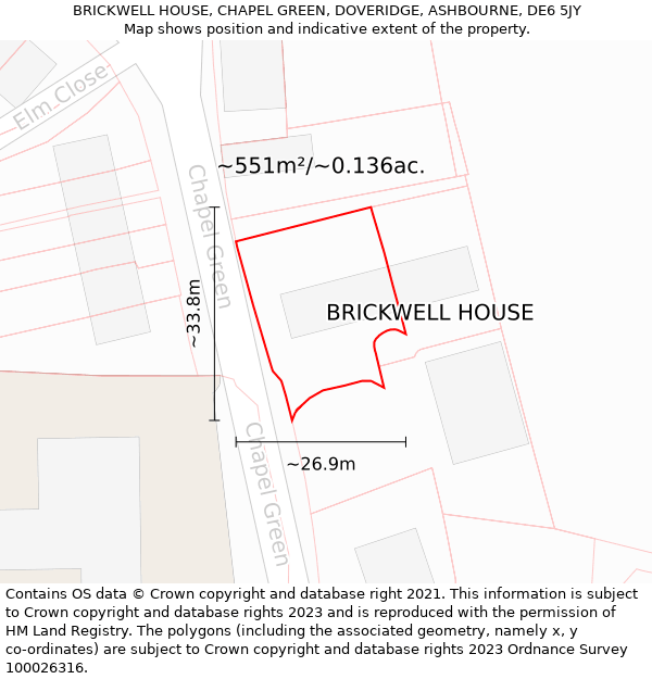 BRICKWELL HOUSE, CHAPEL GREEN, DOVERIDGE, ASHBOURNE, DE6 5JY: Plot and title map