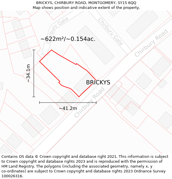 BRICKYS, CHIRBURY ROAD, MONTGOMERY, SY15 6QQ: Plot and title map