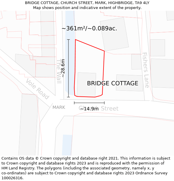 BRIDGE COTTAGE, CHURCH STREET, MARK, HIGHBRIDGE, TA9 4LY: Plot and title map