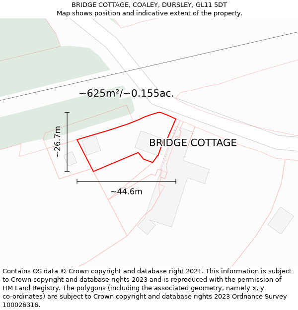 BRIDGE COTTAGE, COALEY, DURSLEY, GL11 5DT: Plot and title map