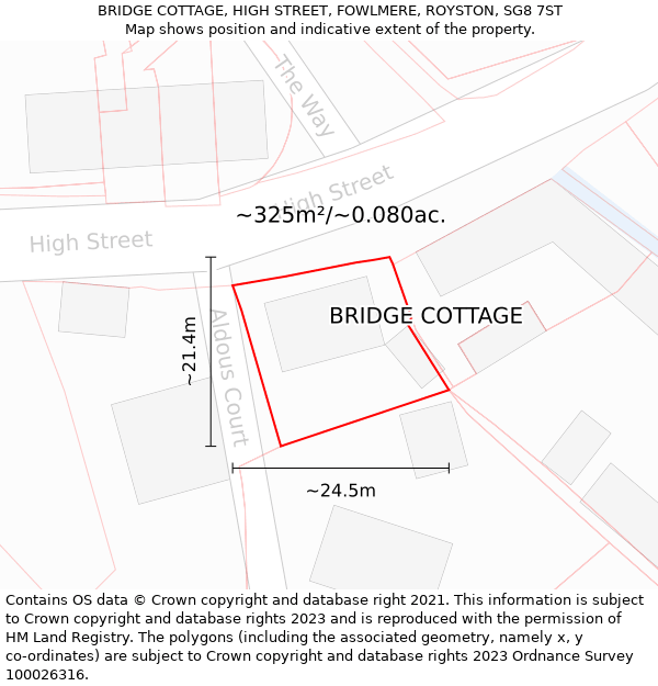 BRIDGE COTTAGE, HIGH STREET, FOWLMERE, ROYSTON, SG8 7ST: Plot and title map