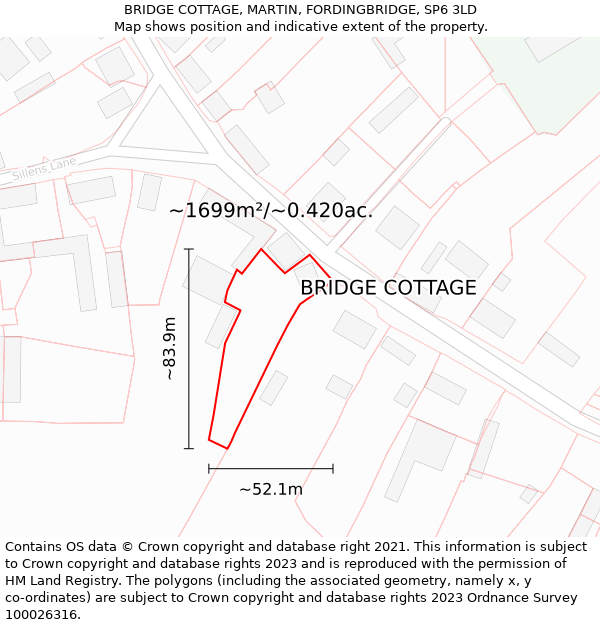 BRIDGE COTTAGE, MARTIN, FORDINGBRIDGE, SP6 3LD: Plot and title map