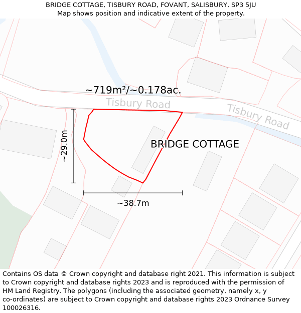 BRIDGE COTTAGE, TISBURY ROAD, FOVANT, SALISBURY, SP3 5JU: Plot and title map