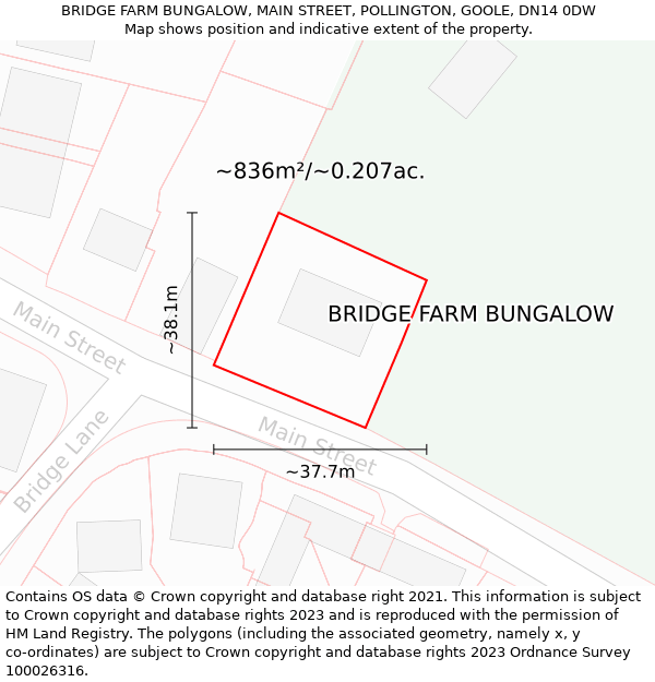 BRIDGE FARM BUNGALOW, MAIN STREET, POLLINGTON, GOOLE, DN14 0DW: Plot and title map