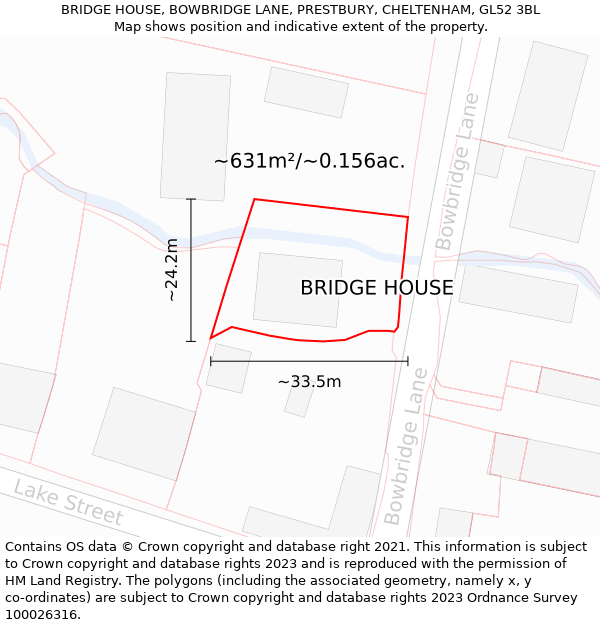 BRIDGE HOUSE, BOWBRIDGE LANE, PRESTBURY, CHELTENHAM, GL52 3BL: Plot and title map