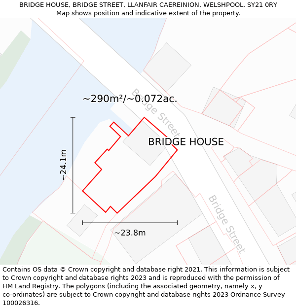 BRIDGE HOUSE, BRIDGE STREET, LLANFAIR CAEREINION, WELSHPOOL, SY21 0RY: Plot and title map