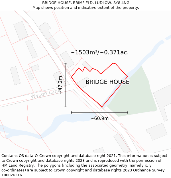 BRIDGE HOUSE, BRIMFIELD, LUDLOW, SY8 4NG: Plot and title map