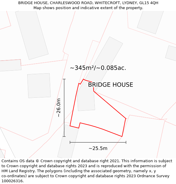 BRIDGE HOUSE, CHARLESWOOD ROAD, WHITECROFT, LYDNEY, GL15 4QH: Plot and title map