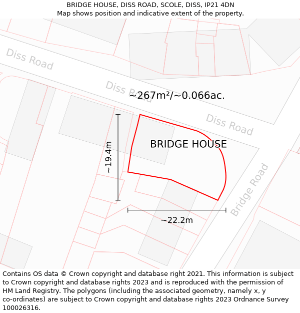 BRIDGE HOUSE, DISS ROAD, SCOLE, DISS, IP21 4DN: Plot and title map