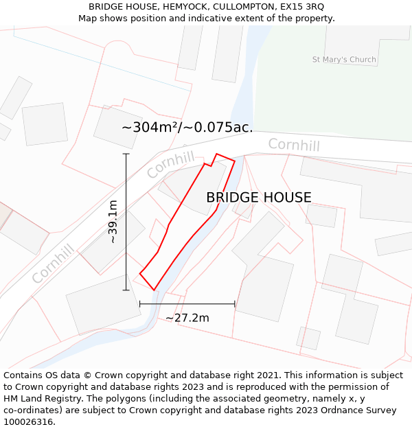 BRIDGE HOUSE, HEMYOCK, CULLOMPTON, EX15 3RQ: Plot and title map