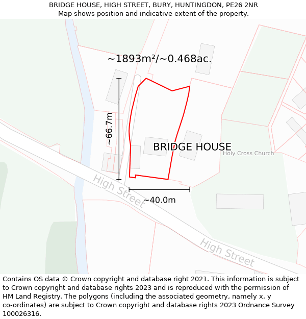 BRIDGE HOUSE, HIGH STREET, BURY, HUNTINGDON, PE26 2NR: Plot and title map