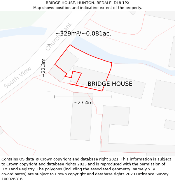 BRIDGE HOUSE, HUNTON, BEDALE, DL8 1PX: Plot and title map