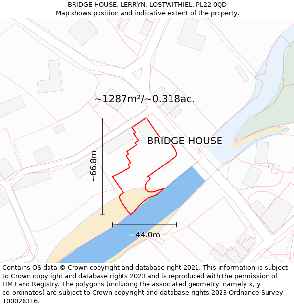 BRIDGE HOUSE, LERRYN, LOSTWITHIEL, PL22 0QD: Plot and title map