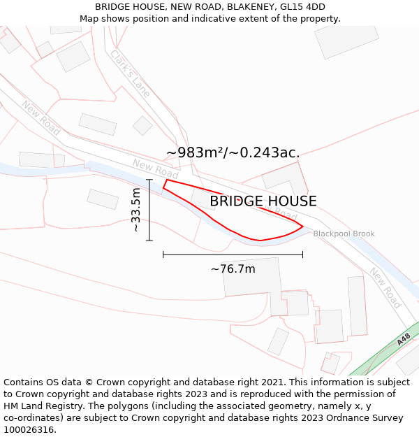 BRIDGE HOUSE, NEW ROAD, BLAKENEY, GL15 4DD: Plot and title map