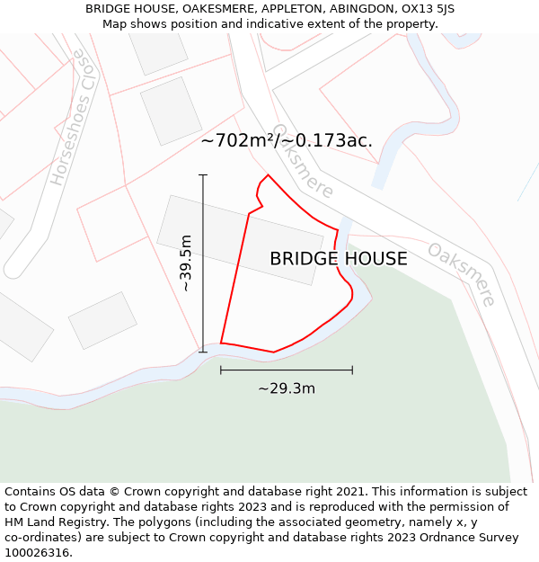 BRIDGE HOUSE, OAKESMERE, APPLETON, ABINGDON, OX13 5JS: Plot and title map