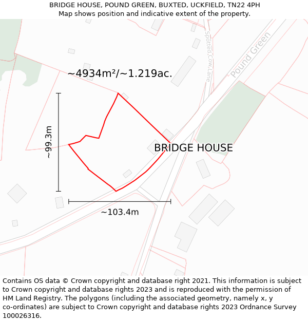 BRIDGE HOUSE, POUND GREEN, BUXTED, UCKFIELD, TN22 4PH: Plot and title map