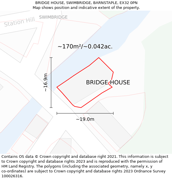 BRIDGE HOUSE, SWIMBRIDGE, BARNSTAPLE, EX32 0PN: Plot and title map