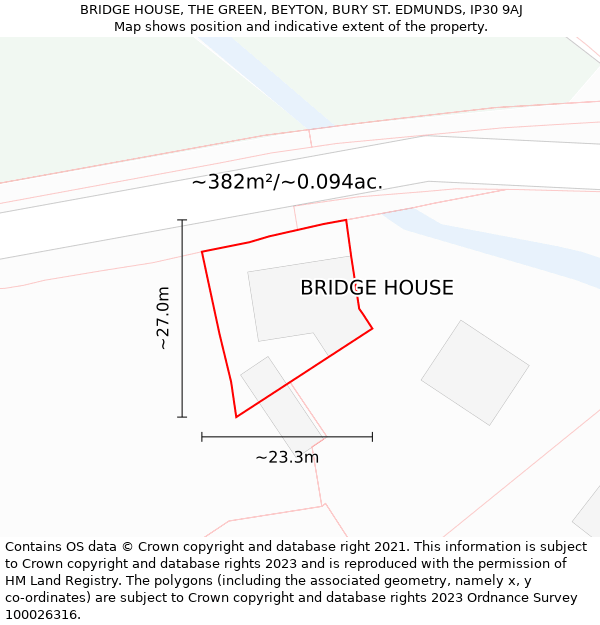 BRIDGE HOUSE, THE GREEN, BEYTON, BURY ST. EDMUNDS, IP30 9AJ: Plot and title map