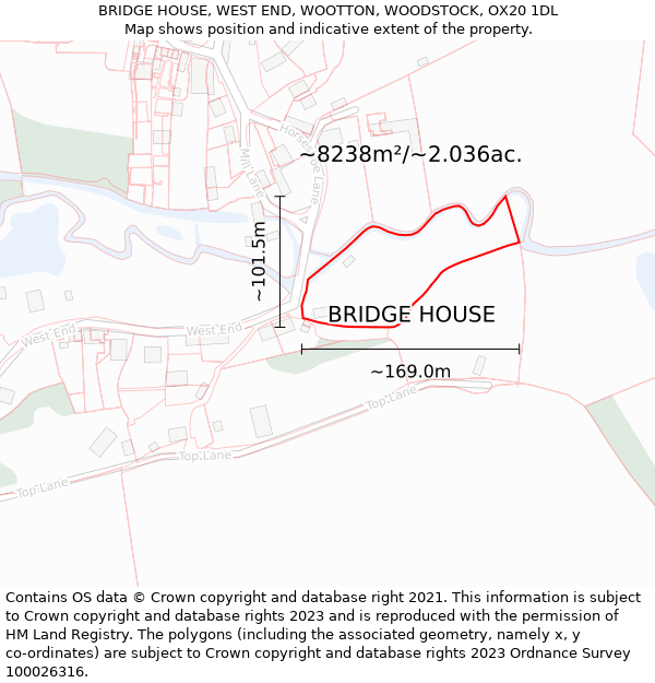 BRIDGE HOUSE, WEST END, WOOTTON, WOODSTOCK, OX20 1DL: Plot and title map