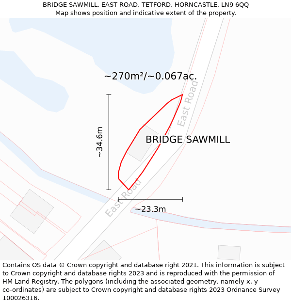BRIDGE SAWMILL, EAST ROAD, TETFORD, HORNCASTLE, LN9 6QQ: Plot and title map