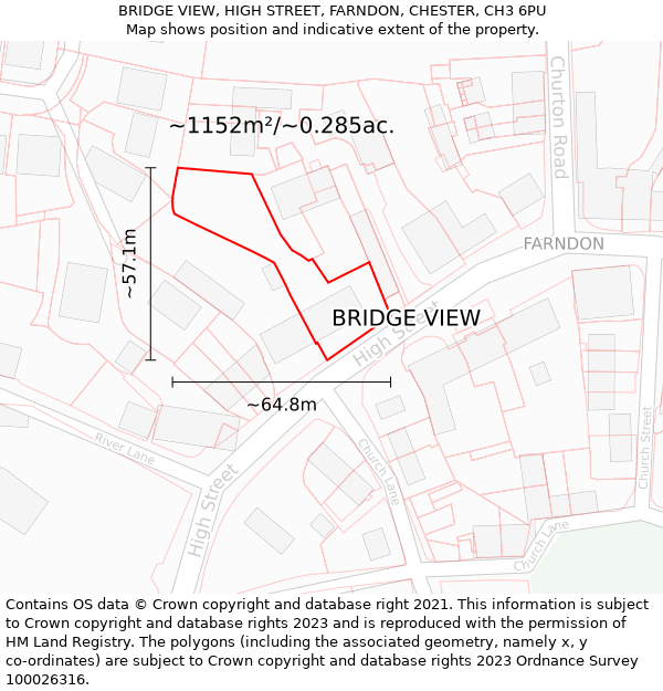 BRIDGE VIEW, HIGH STREET, FARNDON, CHESTER, CH3 6PU: Plot and title map