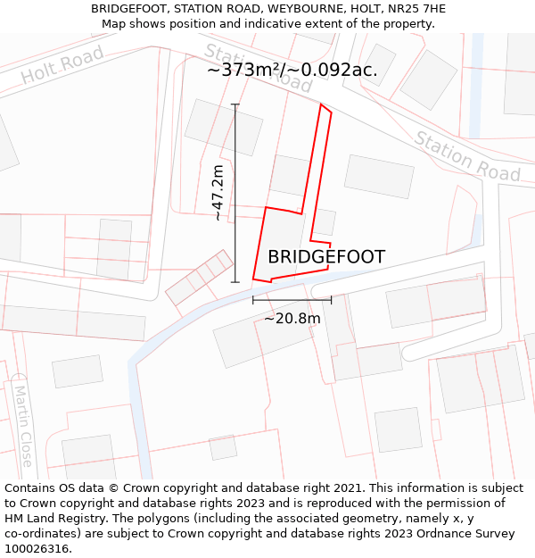 BRIDGEFOOT, STATION ROAD, WEYBOURNE, HOLT, NR25 7HE: Plot and title map