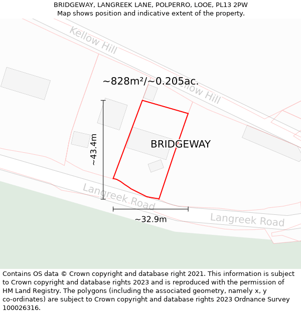 BRIDGEWAY, LANGREEK LANE, POLPERRO, LOOE, PL13 2PW: Plot and title map