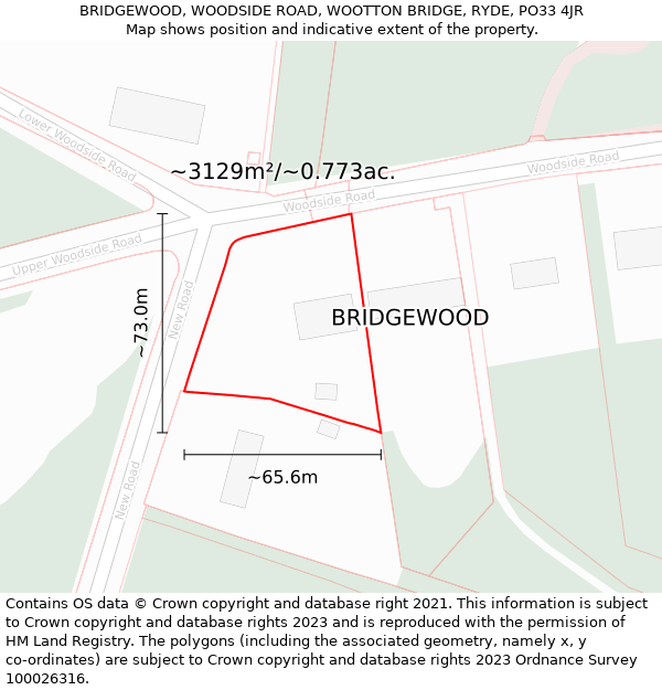 BRIDGEWOOD, WOODSIDE ROAD, WOOTTON BRIDGE, RYDE, PO33 4JR: Plot and title map