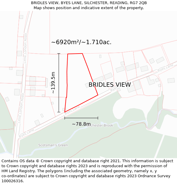 BRIDLES VIEW, BYES LANE, SILCHESTER, READING, RG7 2QB: Plot and title map