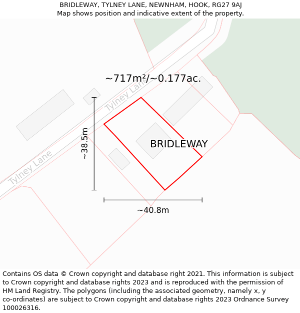 BRIDLEWAY, TYLNEY LANE, NEWNHAM, HOOK, RG27 9AJ: Plot and title map