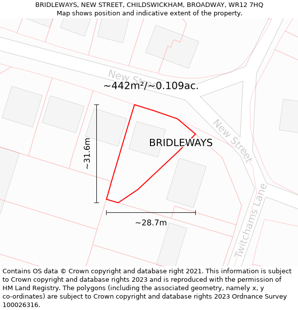 BRIDLEWAYS, NEW STREET, CHILDSWICKHAM, BROADWAY, WR12 7HQ: Plot and title map