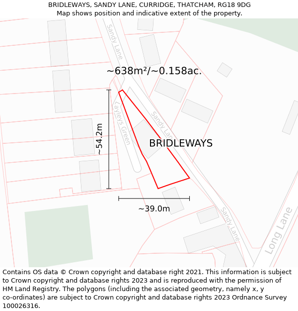 BRIDLEWAYS, SANDY LANE, CURRIDGE, THATCHAM, RG18 9DG: Plot and title map