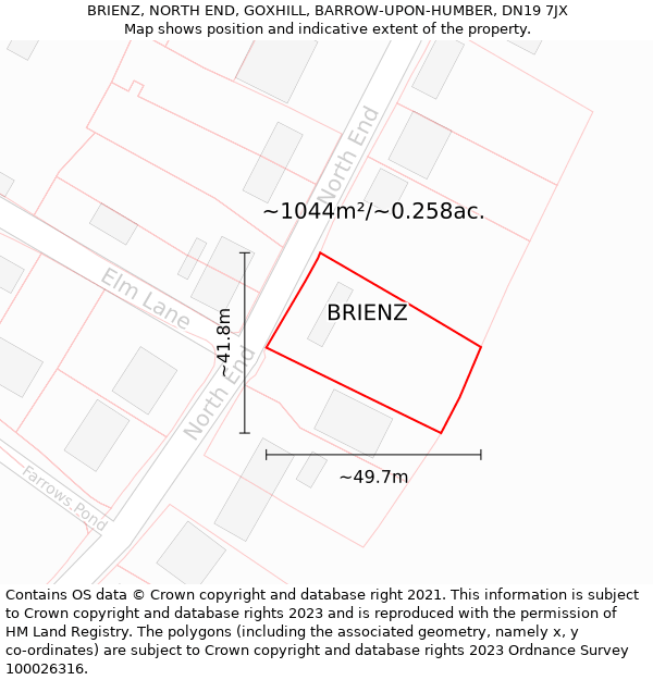 BRIENZ, NORTH END, GOXHILL, BARROW-UPON-HUMBER, DN19 7JX: Plot and title map