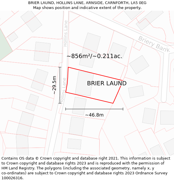 BRIER LAUND, HOLLINS LANE, ARNSIDE, CARNFORTH, LA5 0EG: Plot and title map