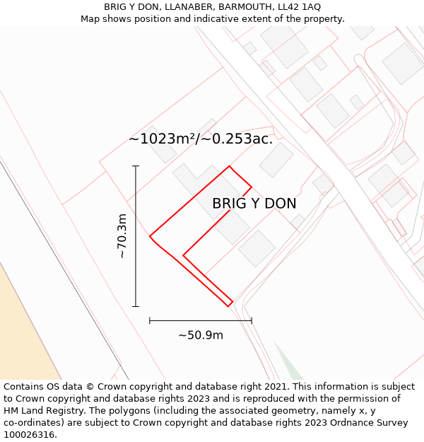 BRIG Y DON, LLANABER, BARMOUTH, LL42 1AQ: Plot and title map