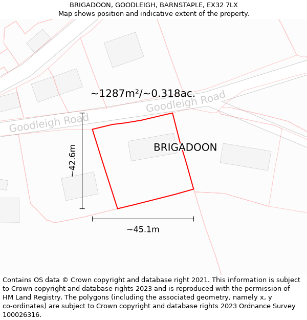 BRIGADOON, GOODLEIGH, BARNSTAPLE, EX32 7LX: Plot and title map